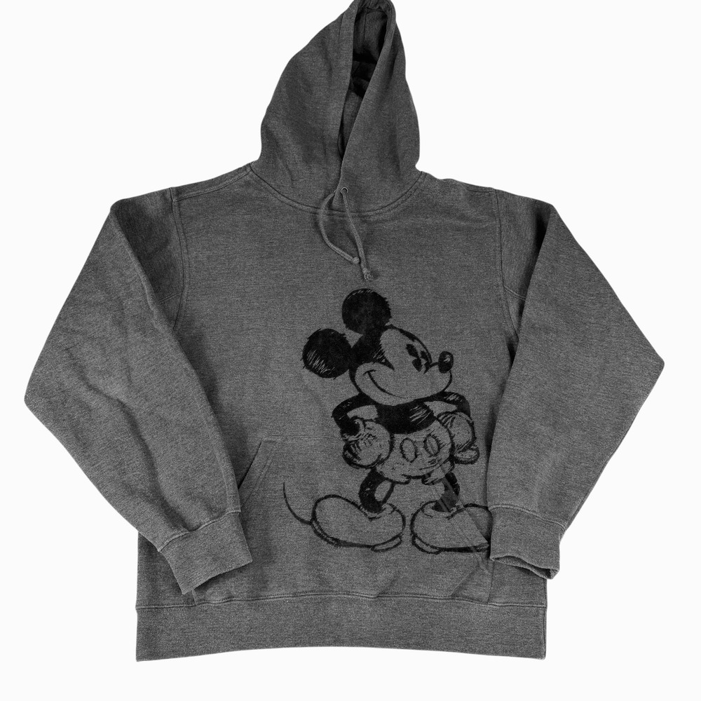 VTG 90s‎ Disney Mickey Mouse Hooded Sweatshirt Hoodie Grey Kids Lg Women's Small